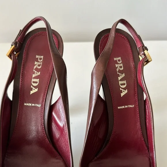 Prada Brown Leather Platform Slingback Heels - Picture 5 of 7